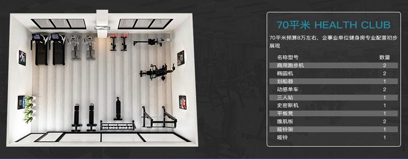 70平方健身室-huatihui健身器材企事业健身解决方案 70平方健身室-huatihui健身器材企事业健身解决方案
